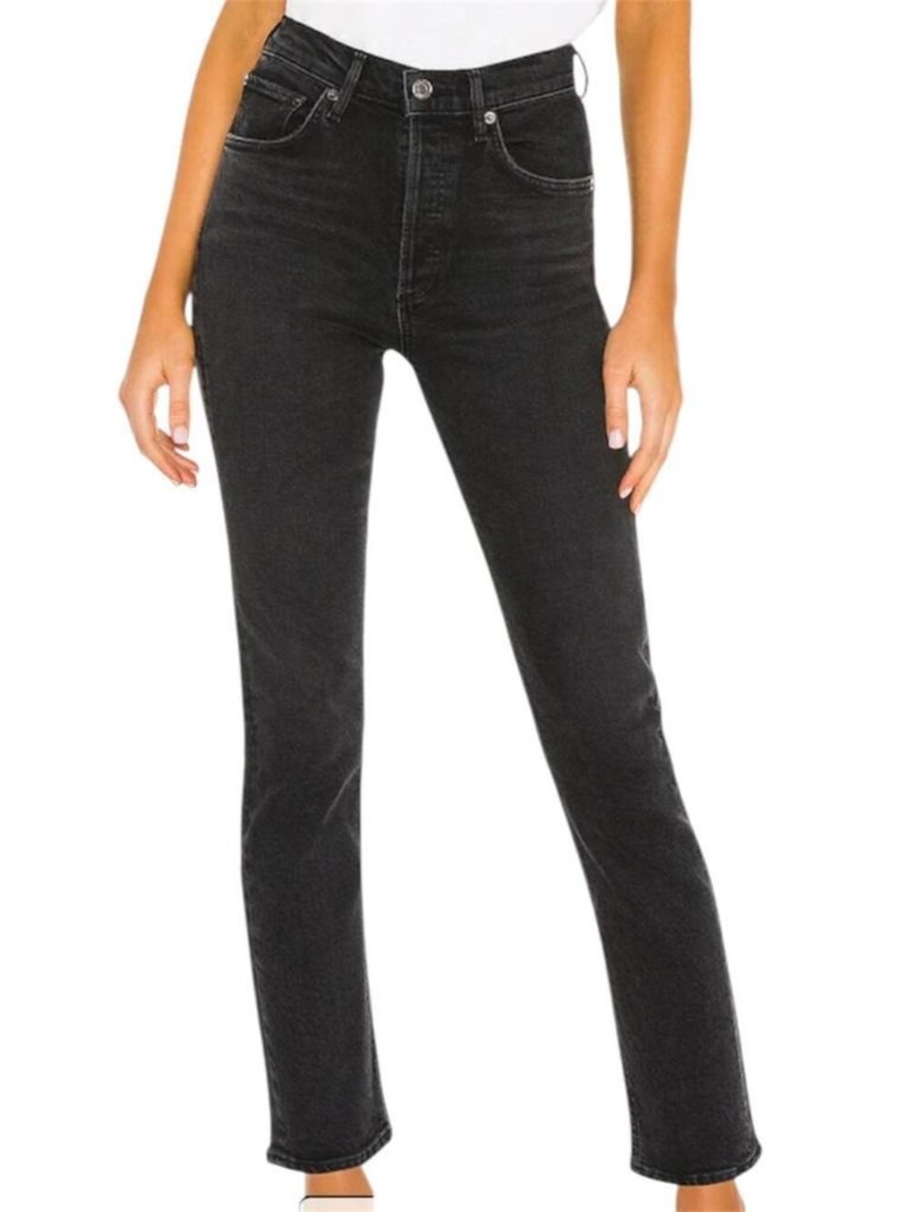 Agolde‎ Black Riley High Waisted Straight Leg Jeans